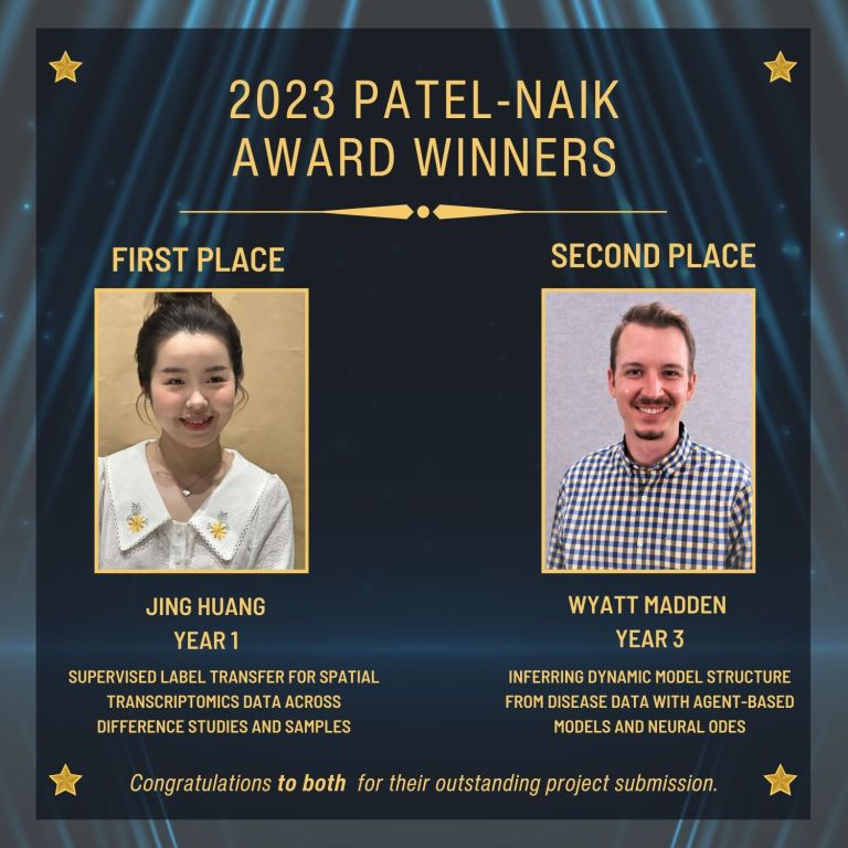 12/8/2023: Jing Huang won 1st place in the Patel-Naik Award